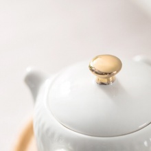 唯都 W-S24 水悦西点茶具 白色+金色 材质：彩晶瓷+浮雕+描金+橡木