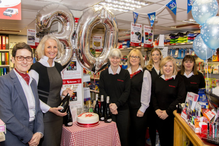 Staff at the Stamford branch of Colemans celebrating the store's 30th birthday
