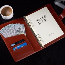 博文 7811 皮面活页带扣笔记本  A5-6孔100页 咖啡色 14本/盒