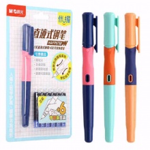 晨光直液式钢笔HAFP0758优握系列 1支钢笔+6支墨囊 可擦晶蓝可擦纯蓝可擦墨蓝黑色 壳颜色随机 24卡装盒
