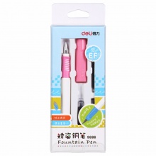 得力学生矫姿钢笔S686 粉色浅蓝色 3支黑色墨囊