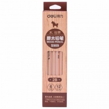 得力书写铅笔S909-2B/S910-HB 原木色 12支/盒