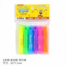 晨光荧光笔套装QHM22502海绵宝宝六色黄色/橙色/紫色/绿色/粉红/蓝色 6色套装