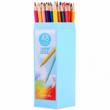 得力彩色铅笔五边形桶装6534 48色 蓝色桶装