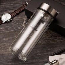 希诺玻璃双层保温杯XN-9300 180ML 带盖过滤茶杯