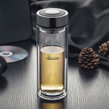 希诺玻璃杯双层带过滤网商务办公水杯XN-9301 265ml