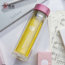 希诺双层玻璃杯 XN-6505 235ml 女士便携带盖过滤