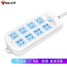 公牛（BULL）GN-604(3-3)新国标插座/插线板/插排/总控8位3米10A